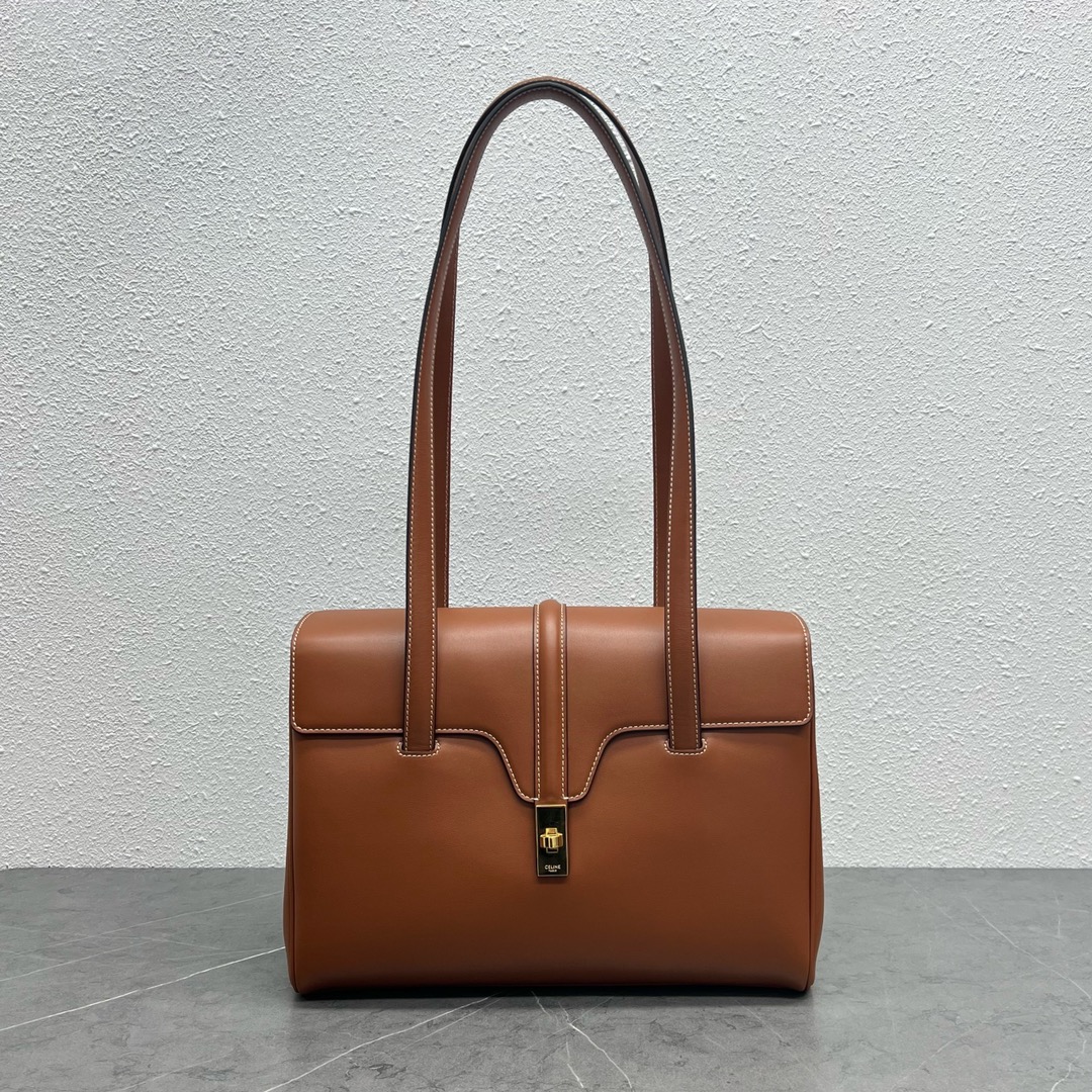 Celine Medium Soft 16 Smooth Calfskin Handbag Shoulder Bag Tan 195543